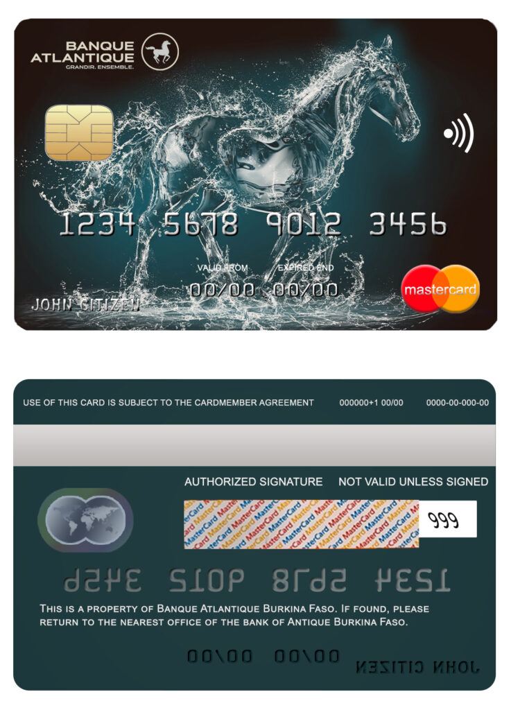 Editable Burkina Faso Atlantique bank mastercard credit card Templates