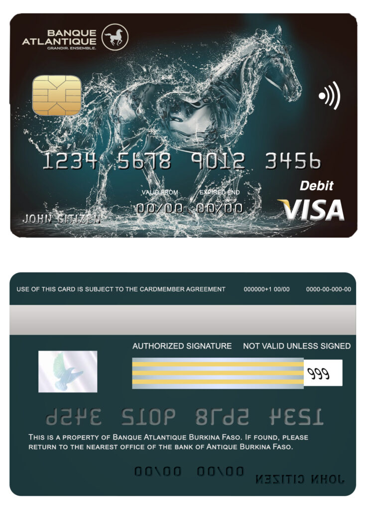 Fillable Burkina Faso Atlantique bank visa credit card Templates | Layer-Based PSD
