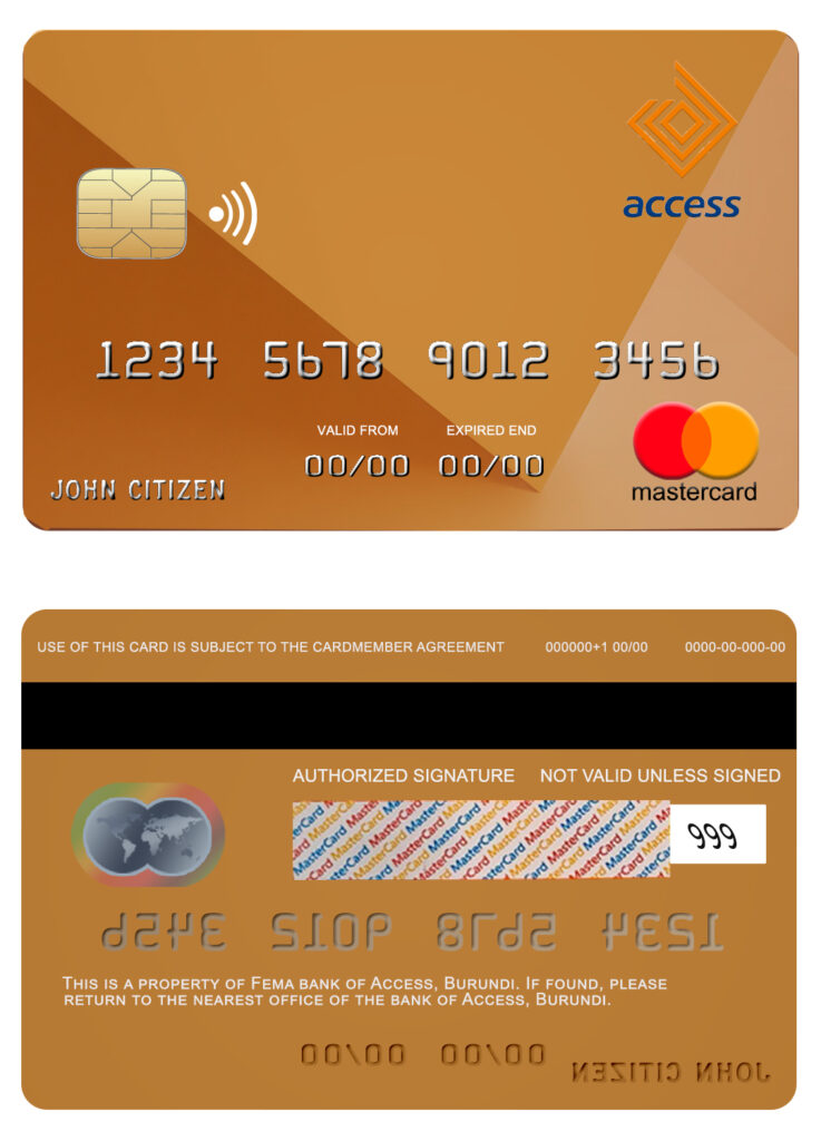 Fillable Burundi Access bank mastercard Templates | Layer-Based PSD