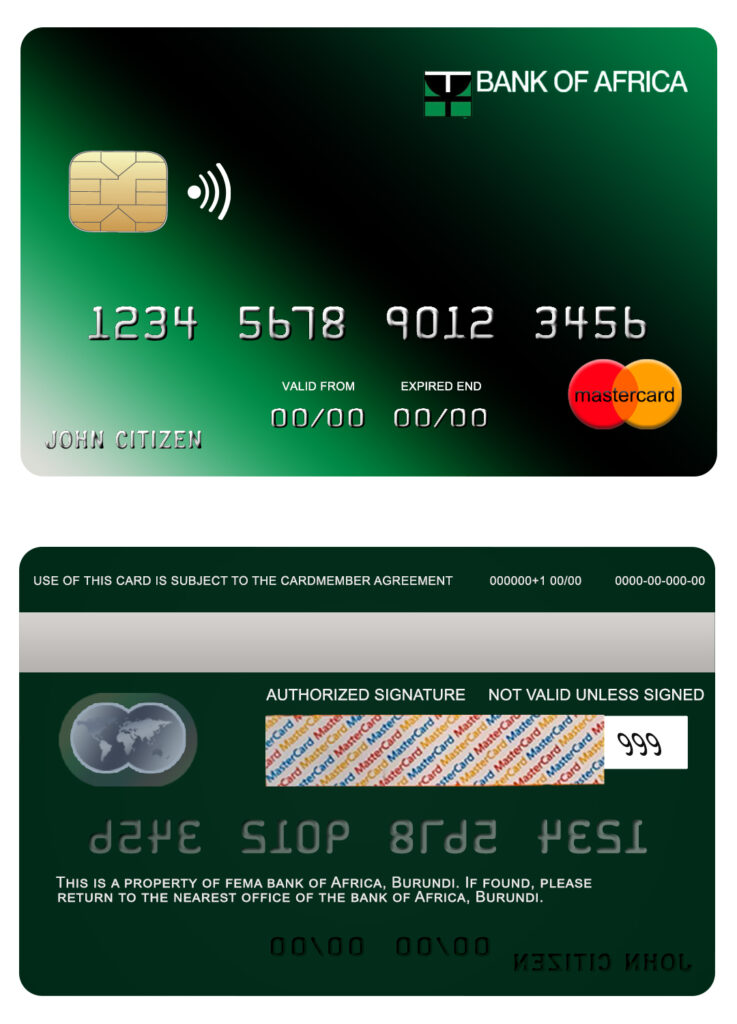Editable Burundi Africa mastercard credit card Templates in PSD Format