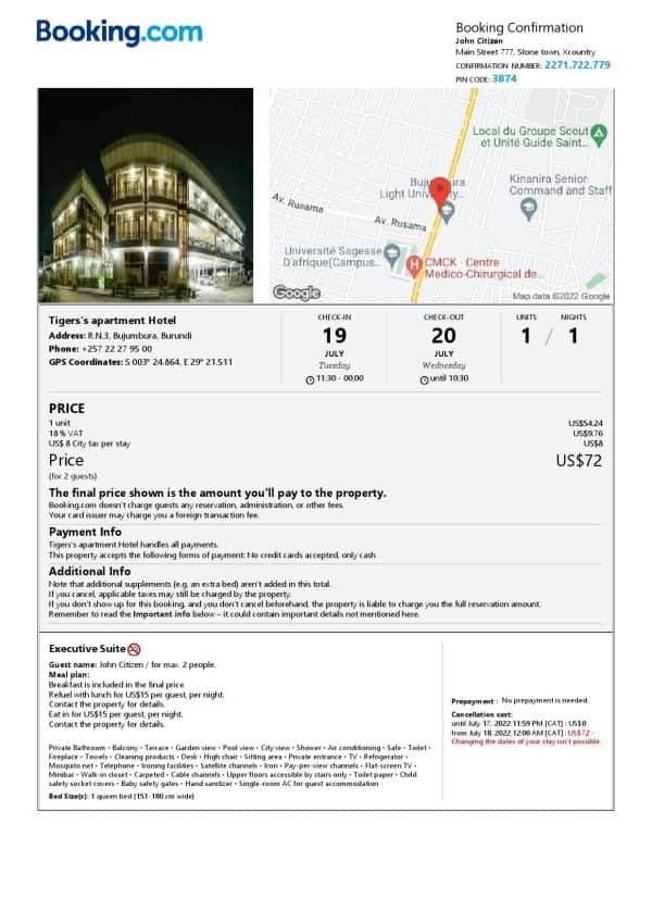Editable Burundi Hotel Booking Form Template | Fillable PDF