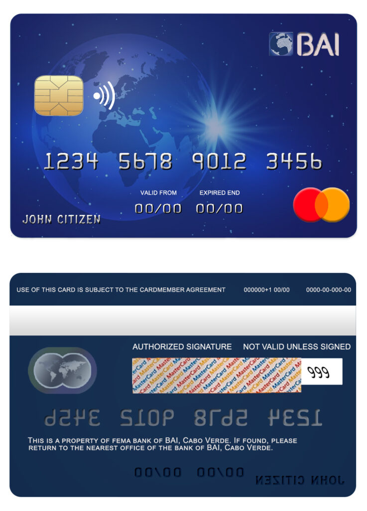 Fillable Cabo Verde BAI bank mastercard credit card Templates | Layer-Based PSD