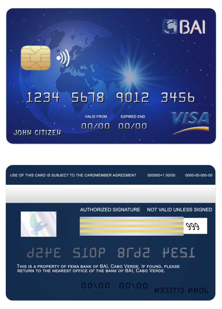 Editable Cabo Verde BAI bank visa card credit card Templates