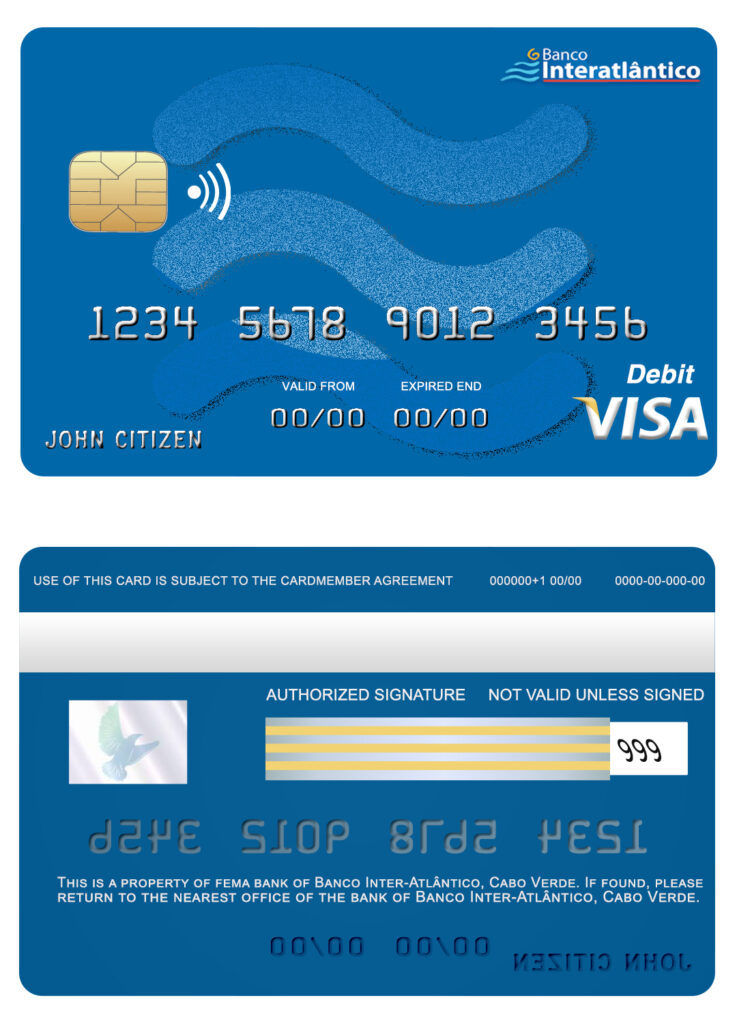 Editable Cabo Verde Banco Inter-Atlântico bank visa card Templates