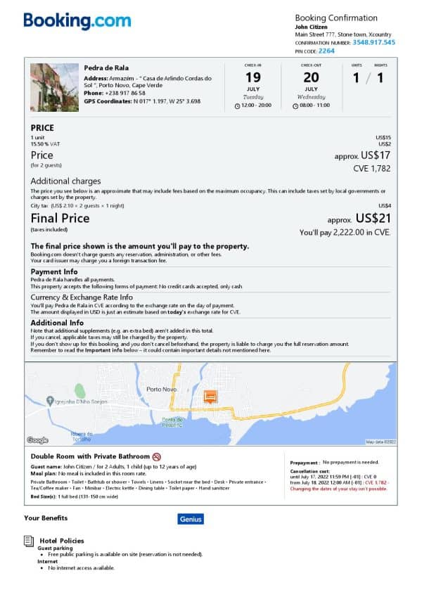 Editable Cabo Verde Hotel Booking Form Template | Fillable PDF