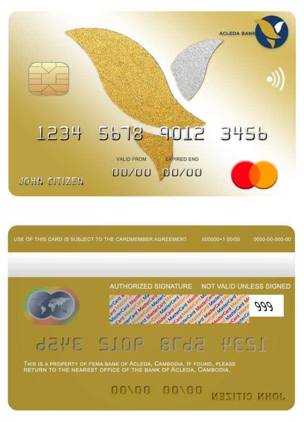 Fillable Cambodia Acleda bank mastercard Templates | Layer-Based PSD