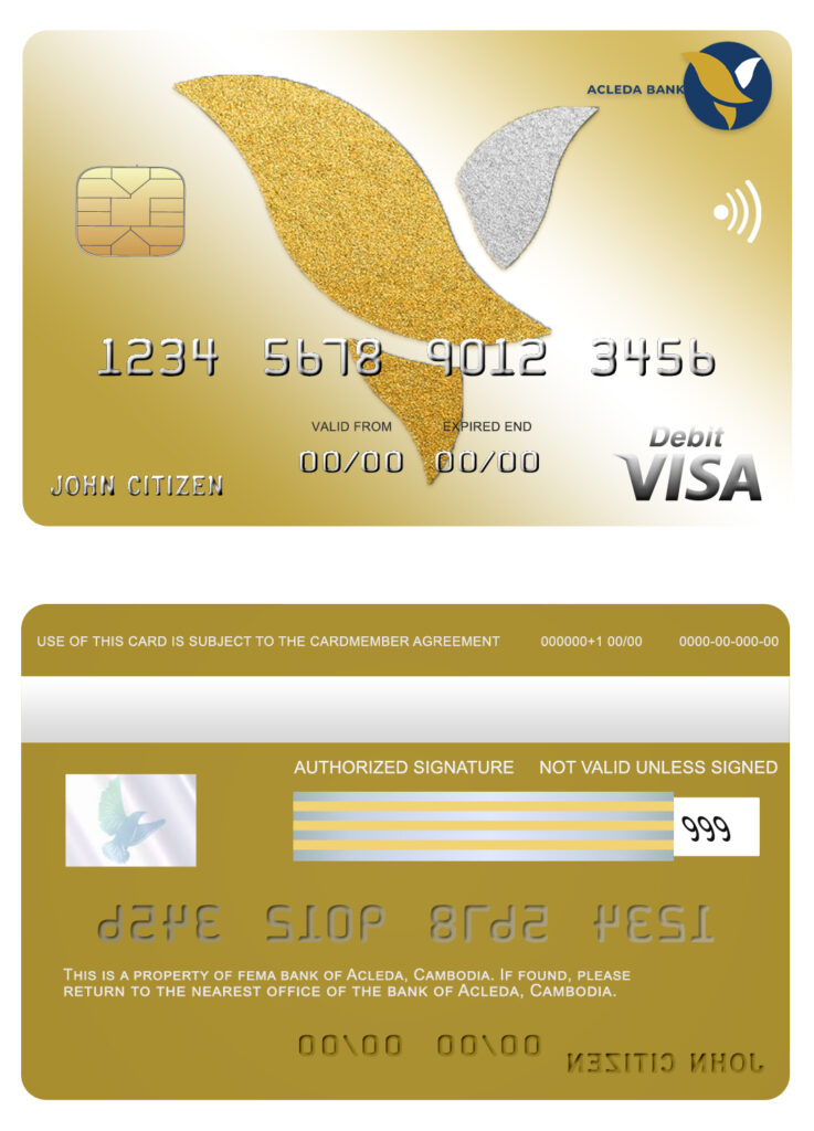 Editable Cambodia Acleda bank visa card Templates