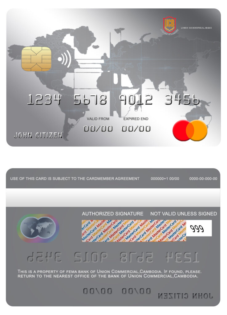 Fillable Cambodia Union Commercial bank mastercard credit card Templates | Layer-Based PSD