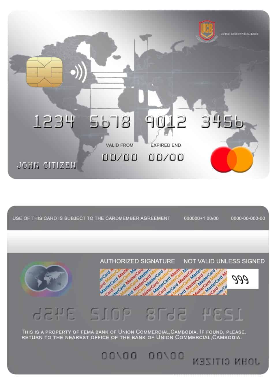 Fillable Cambodia Union Commercial bank mastercard credit card Templates | Layer-Based PSD