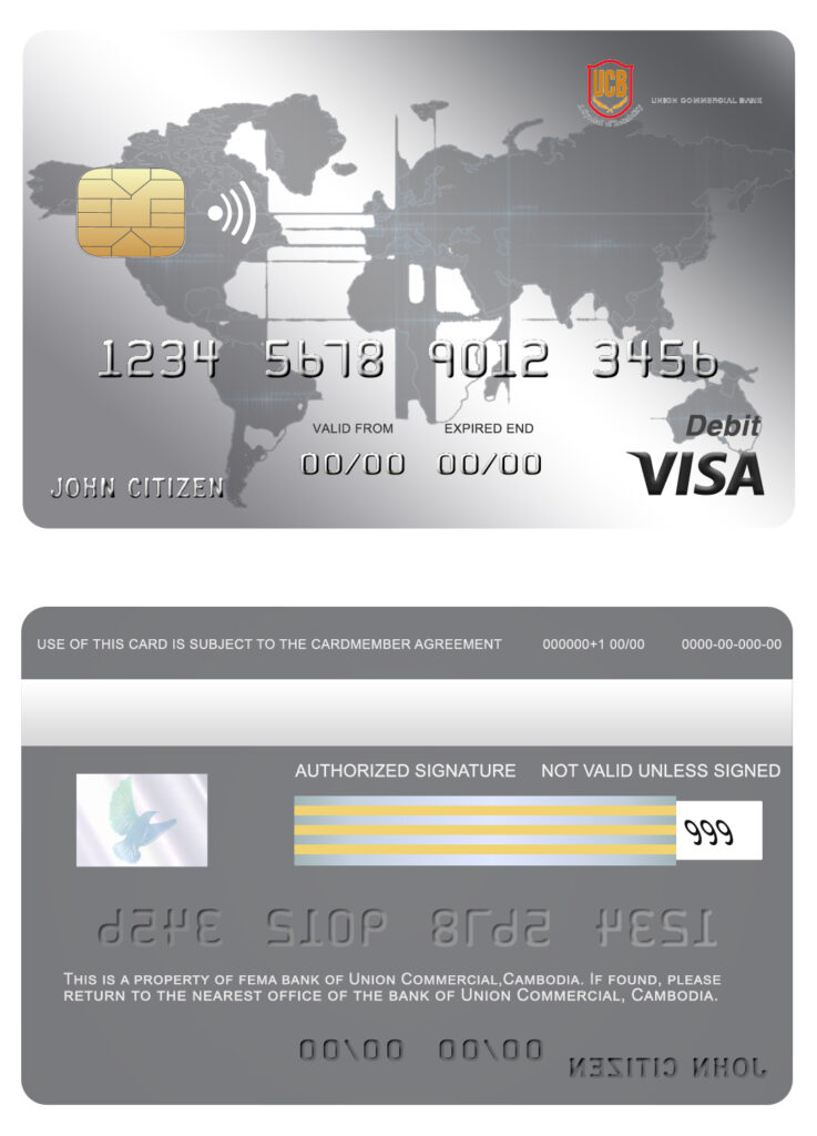 Editable Cambodia Union Commercial bank visa credit card Templates in PSD Format