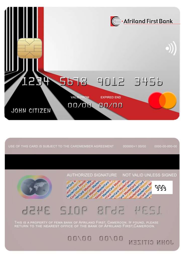 Fillable Cameroon Afriland First bank mastercard credit card Templates | Layer-Based PSD