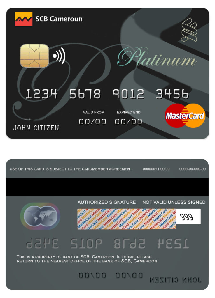 Fillable Cameroon SCB bank mastercard credit card Templates | Layer-Based PSD