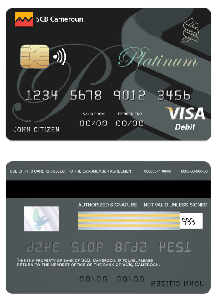 Editable Cameroon SCB bank visa credit card Templates