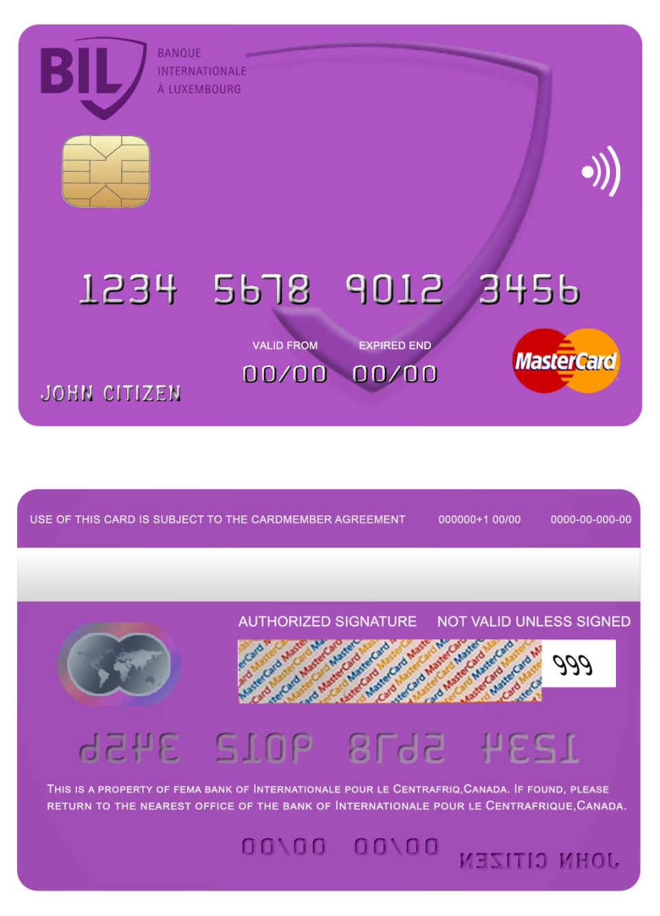 Fillable Canada Internationale pour le Centrafrique bank mastercard Templates | Layer-Based PSD