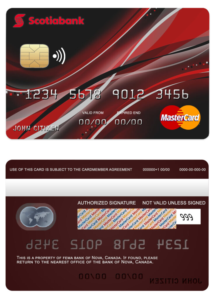 Editable Canada Nova bank mastercard Templates
