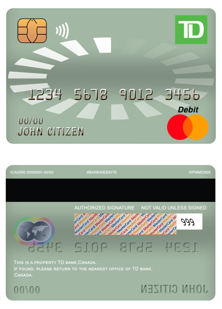 Fillable Canada TD bank mastercard debit card Templates | Layer-Based PSD