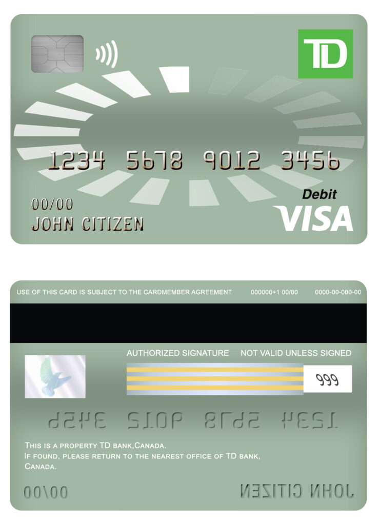 Editable Canada TD bank visa debit card Templates in PSD Format