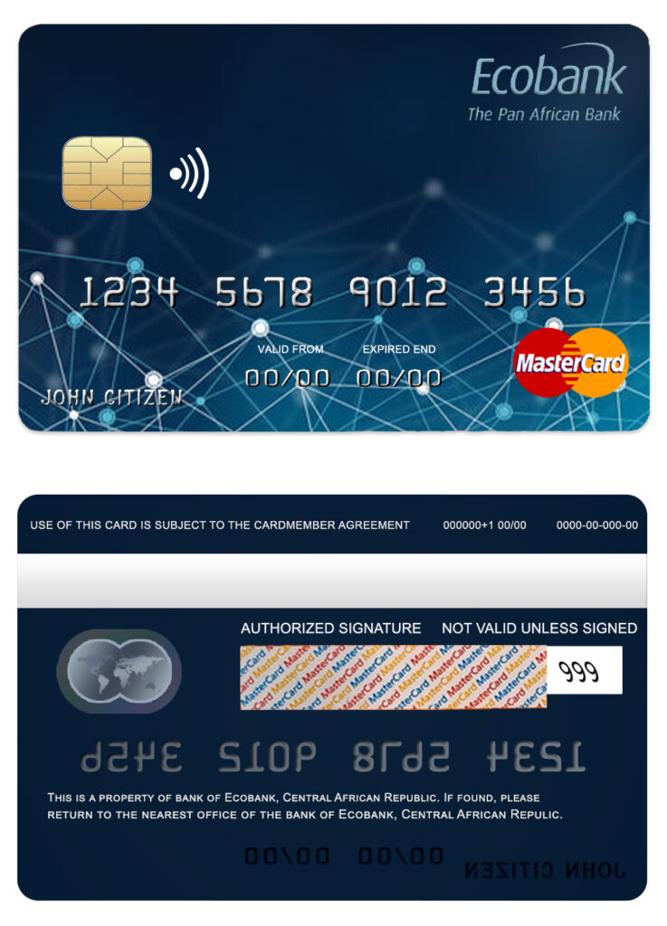 Fillable Central African Republic Ecobank mastercard Templates | Layer-Based PSD