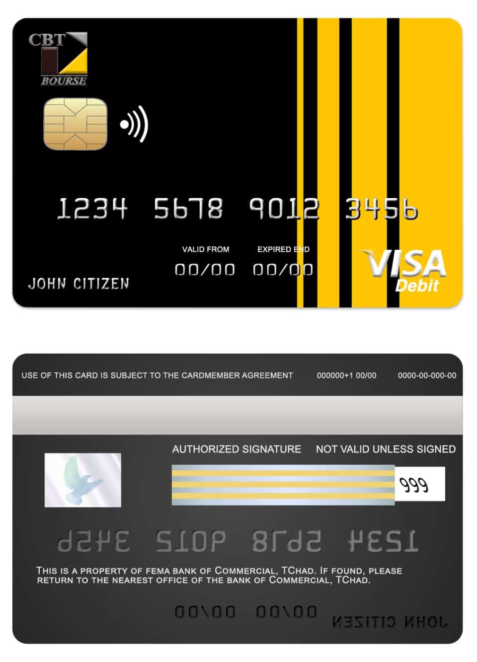 Editable Chad Commercial bank visa card Templates in PSD Format