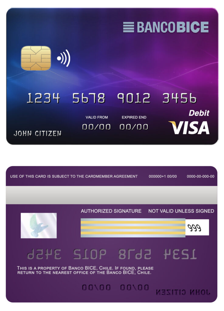 Fillable Chile BICE bank visa credit card Templates | Layer-Based PSD