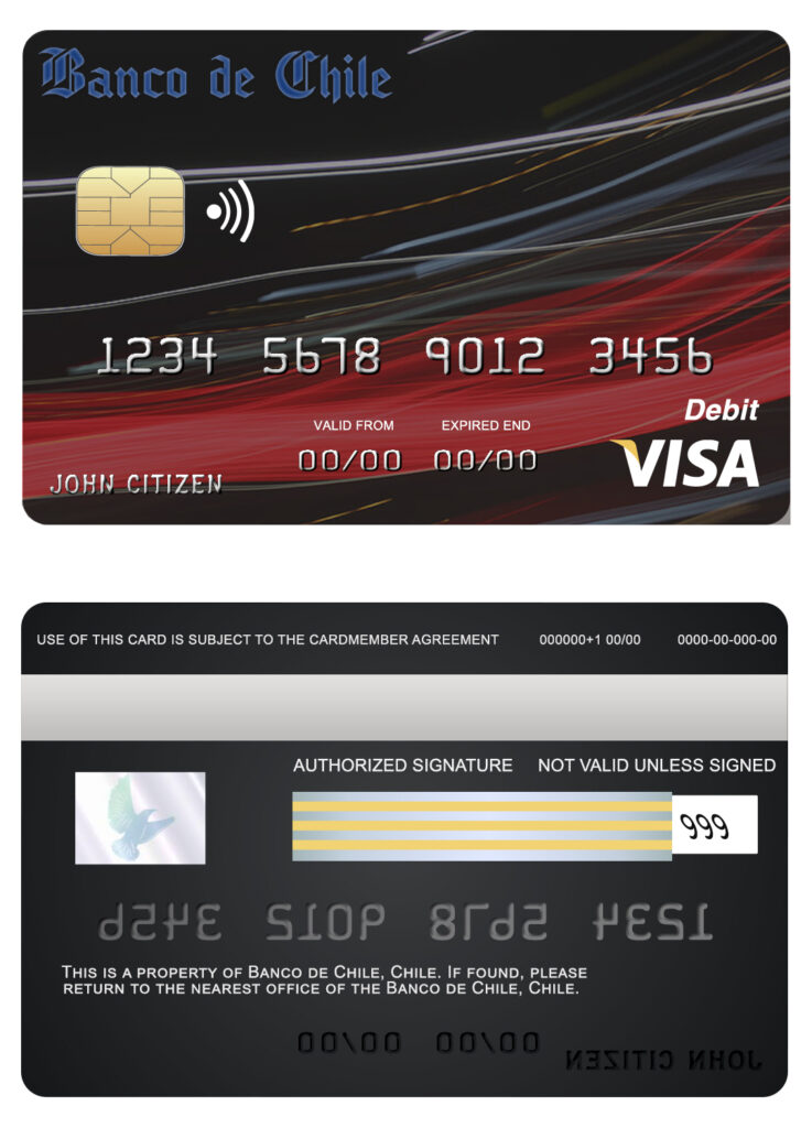 Fillable Chile Banco de Chile bank visa credit card Templates | Layer-Based PSD