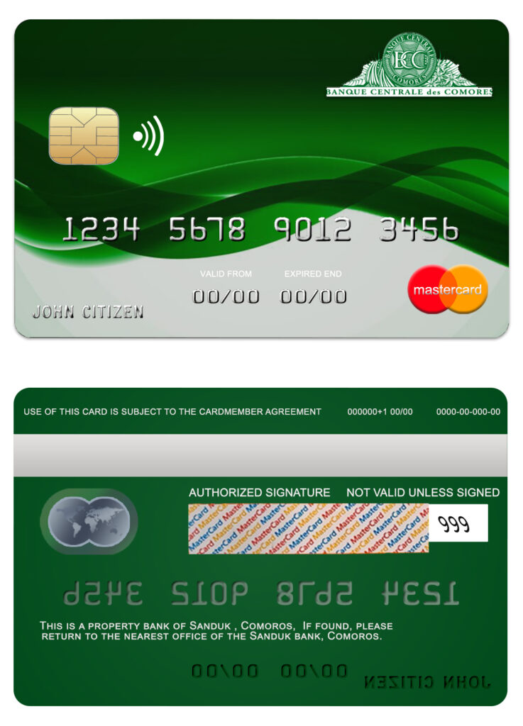 Fillable Comoros Sanduk bank mastercard credit card Templates