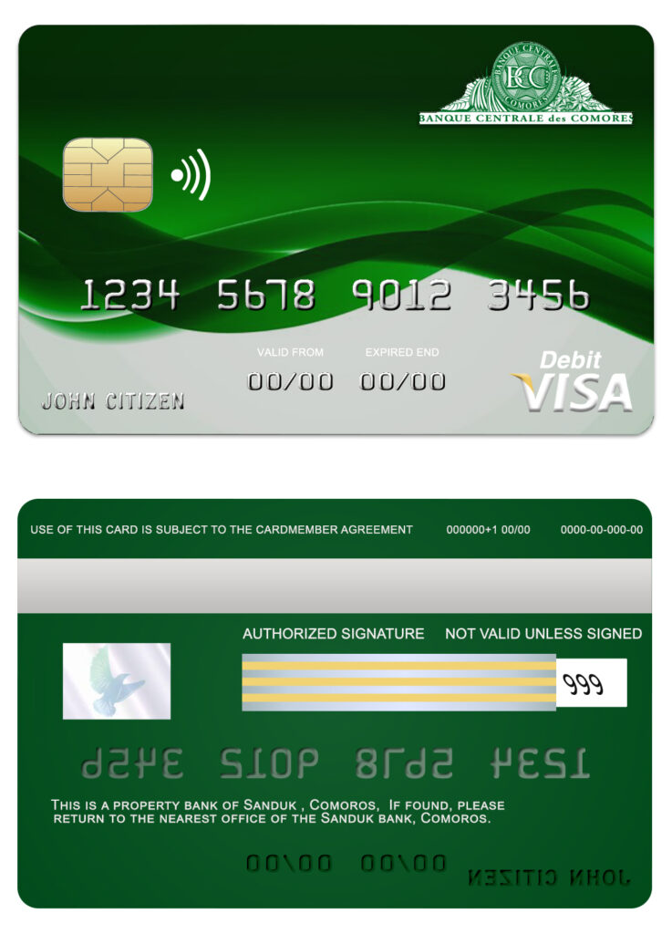 Editable Comoros Sanduk bank visa credit card Templates