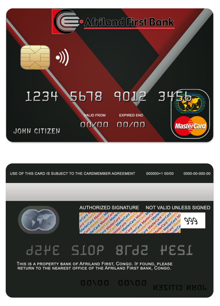 Fillable Congo Afriland First bank mastercard credit card Templates | Layer-Based PSD