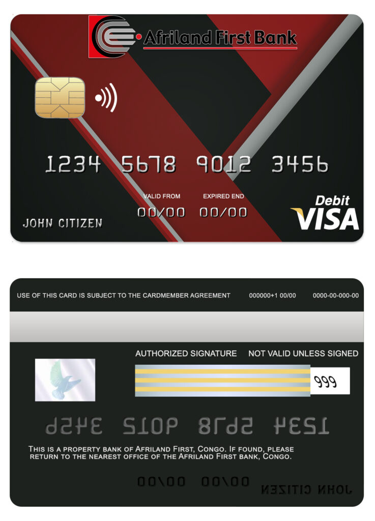 Editable Congo Afriland First bank visa credit card Templates