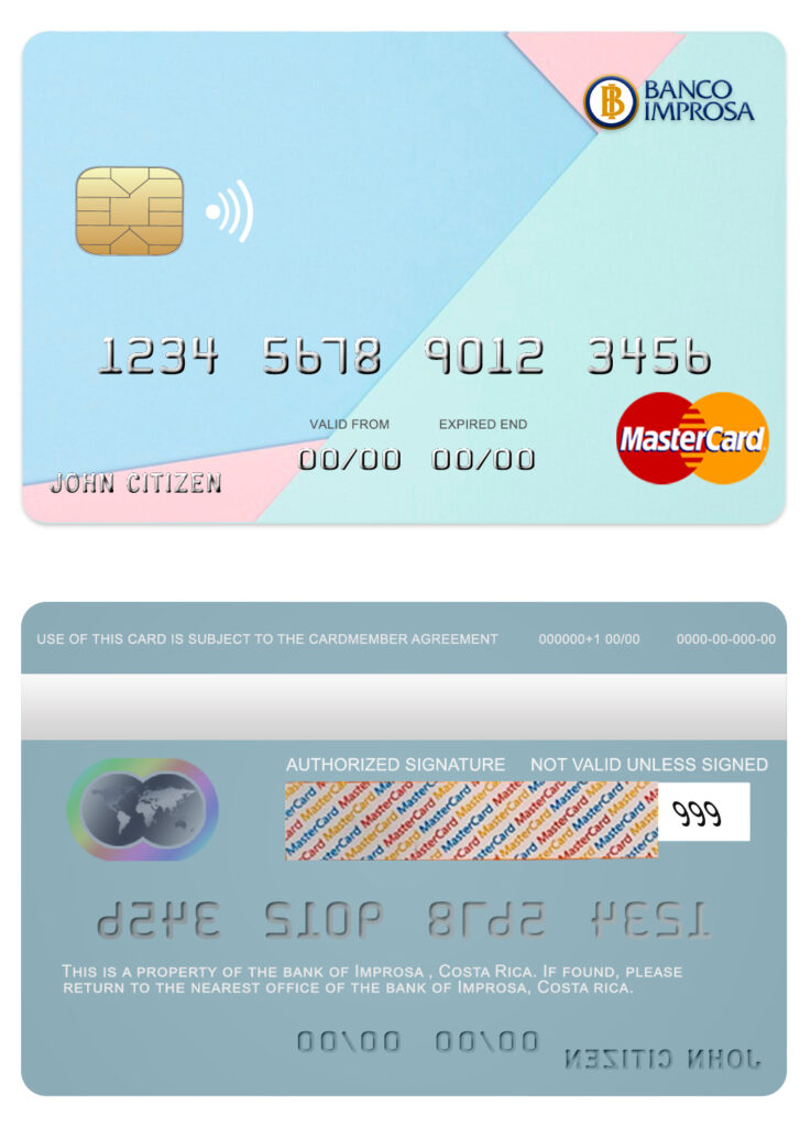 Fillable Costa Rica Improsa bank mastercard credit card Templates