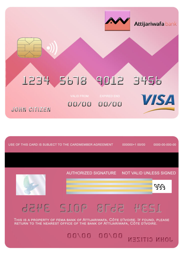 Editable Côte d’Ivoire Attijariwafa visa credit card Templates in PSD Format