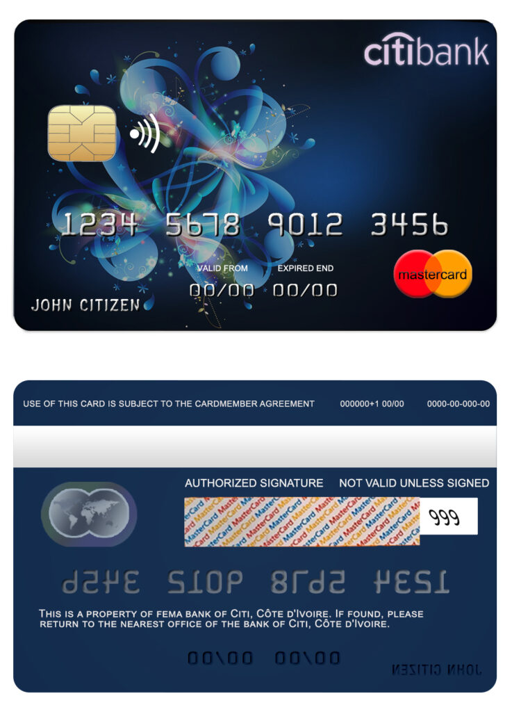 Fillable Côte d’Ivoire Citi bank mastercard credit card Templates | Layer-Based PSD