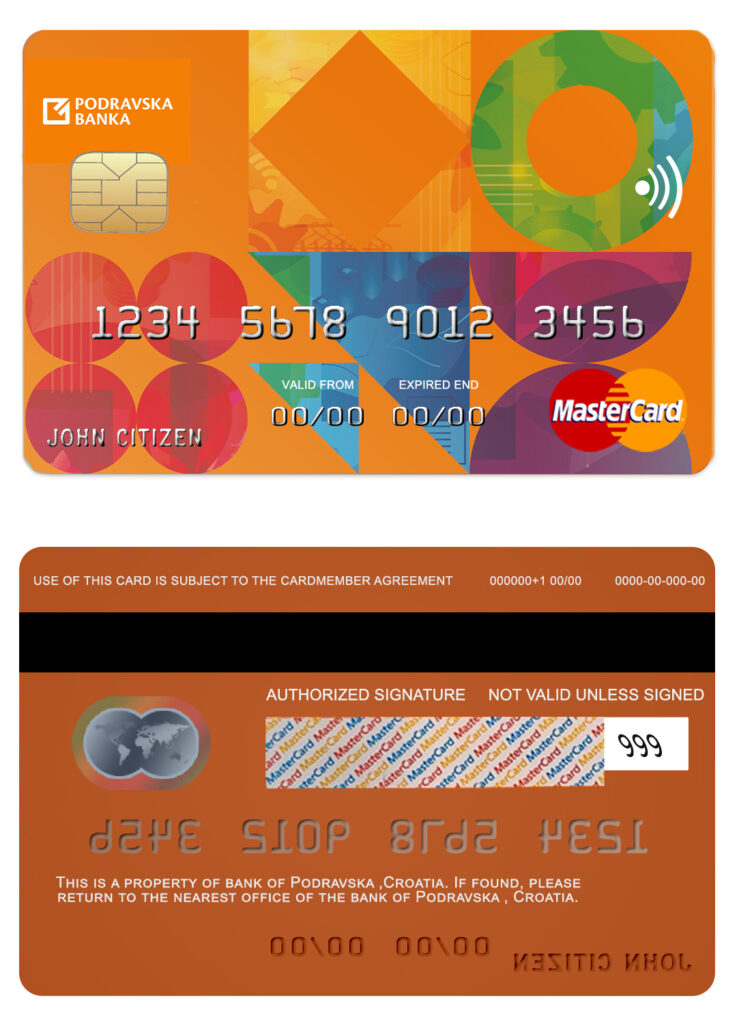 Fillable Croatia Podravska bank mastercard credit card Templates