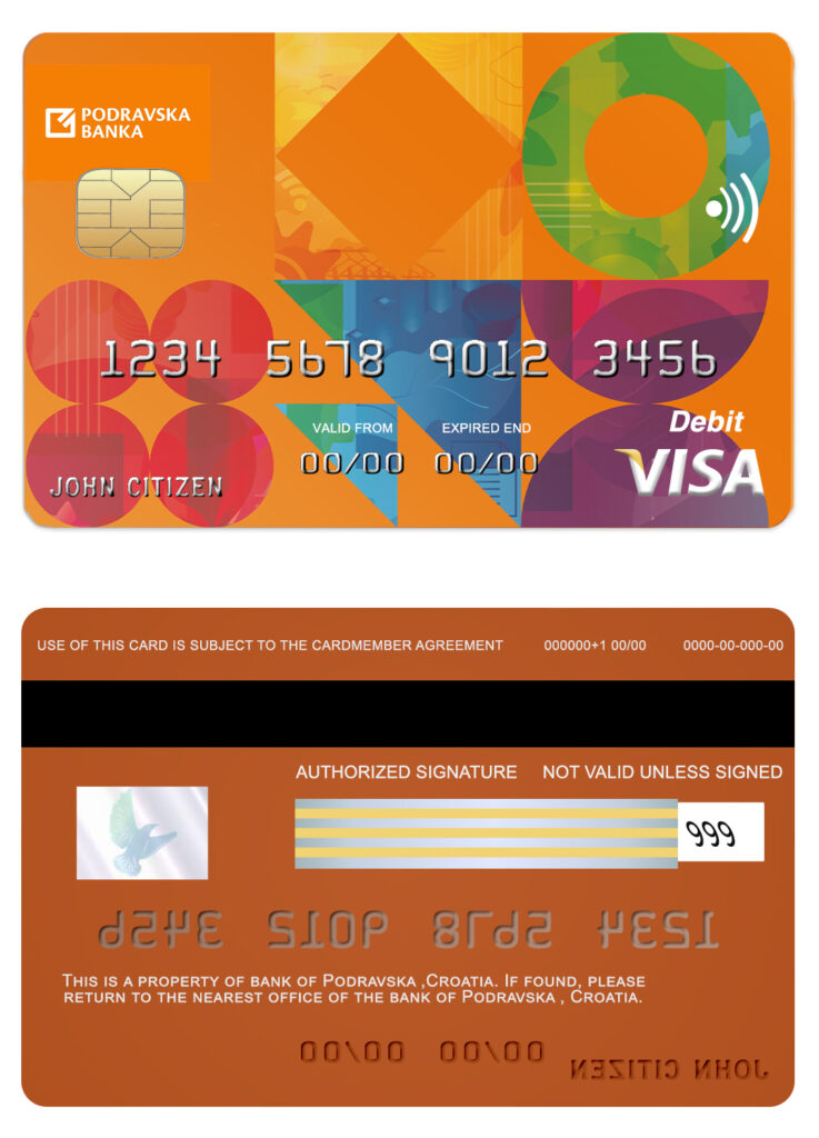 Editable Croatia Podravska bank visa credit card Templates