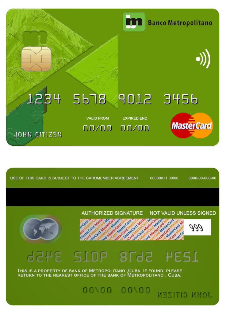 Fillable Cuba Metropolitan bank mastercard credit card Templates