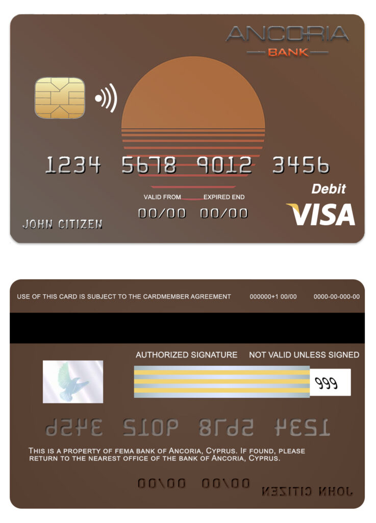 Editable Cyprus Ancoria bank visa credit card Templates