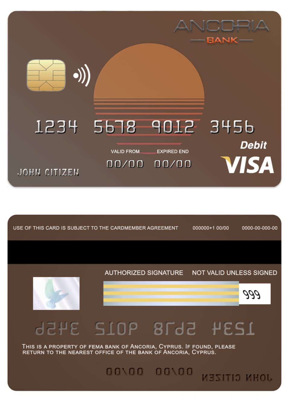 Editable Cyprus Ancoria bank visa credit card Templates in PSD Format