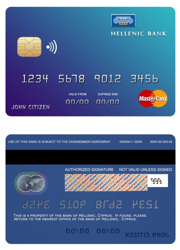 Editable Cyprus Hellenic bank mastercard credit card Templates in PSD Format
