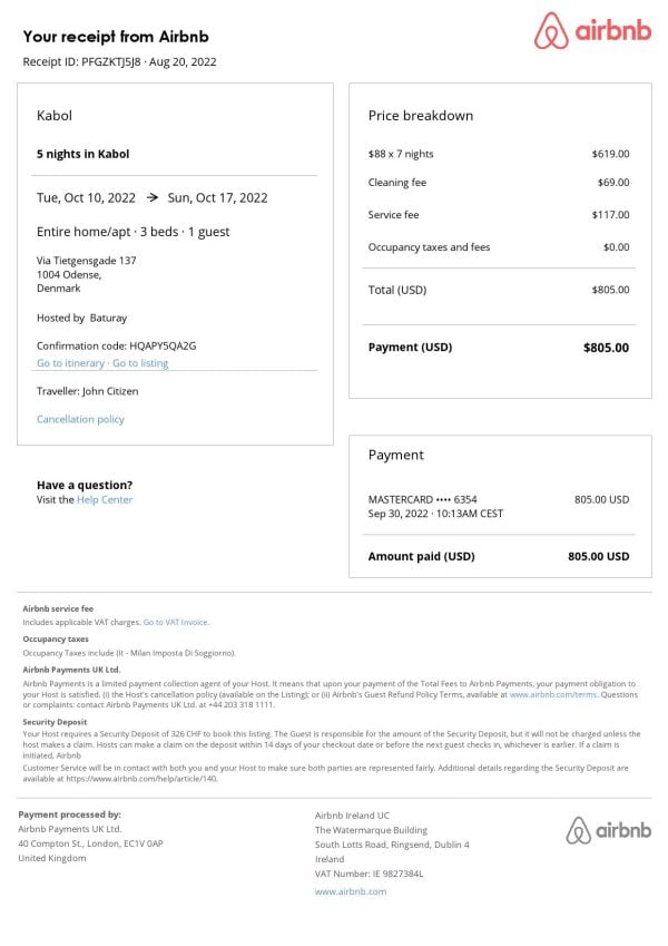 Editable Denmark Hotel Booking Form Template | Fillable PDF