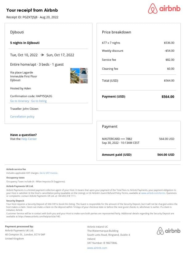 Editable Djibouti Hotel Booking Form Template | Fillable PDF