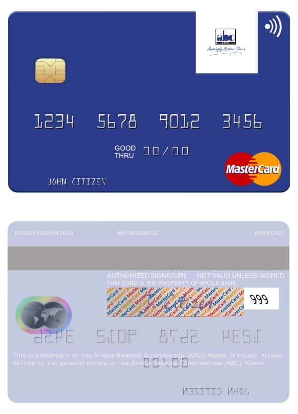 Editable Africa Banking Corporation (ABC) Kenya mastercard Templates in PSD Format