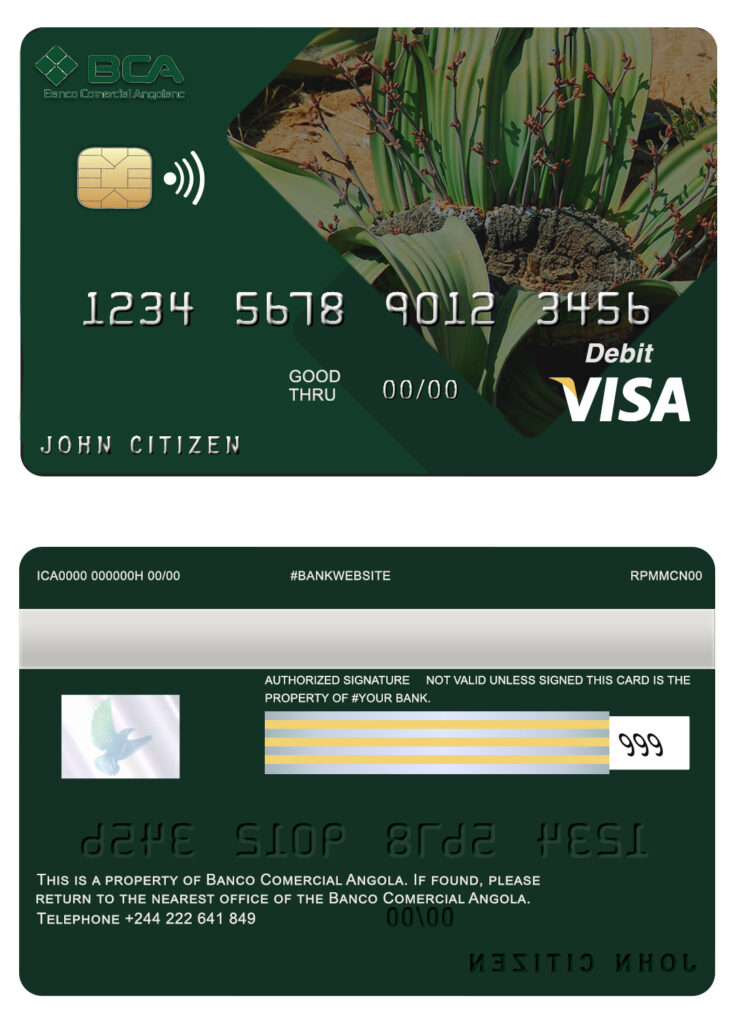 Editable Angola Comercial Bank visa card debit card Templates in PSD Format