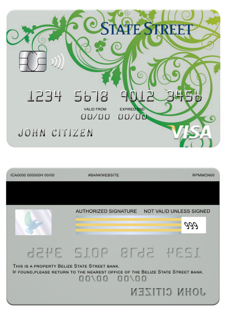 Editable Belize State street bank visa card Templates in PSD Format
