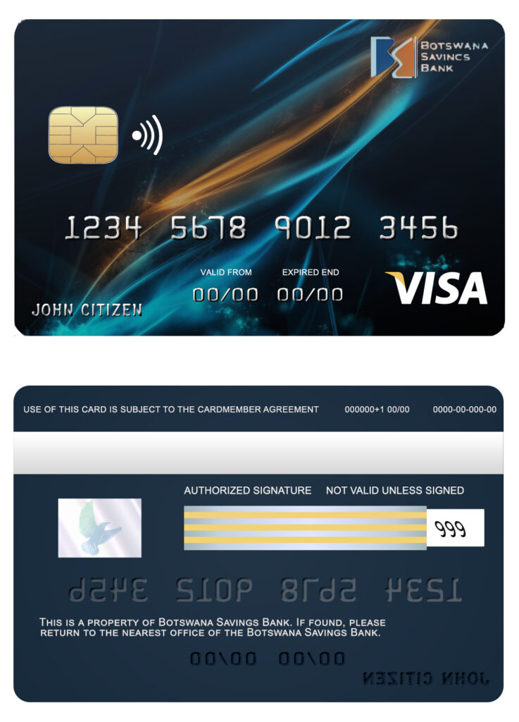Editable Botswana Savings bank visa card Templates