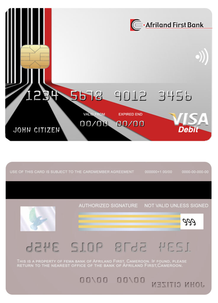 Editable Cameroon Afriland First bank visa card credit card Templates in PSD Format