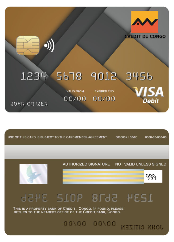 Editable Congo Credit bank visa credit card Templates