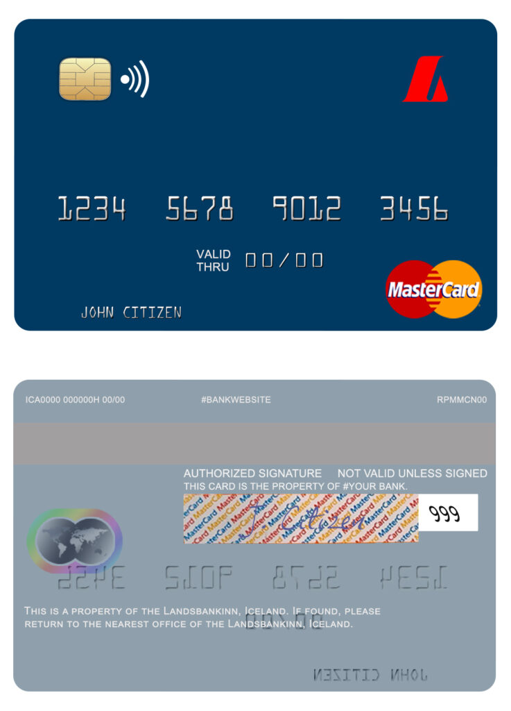 Editable Iceland Landsbankinn mastercard Templates in PSD Format