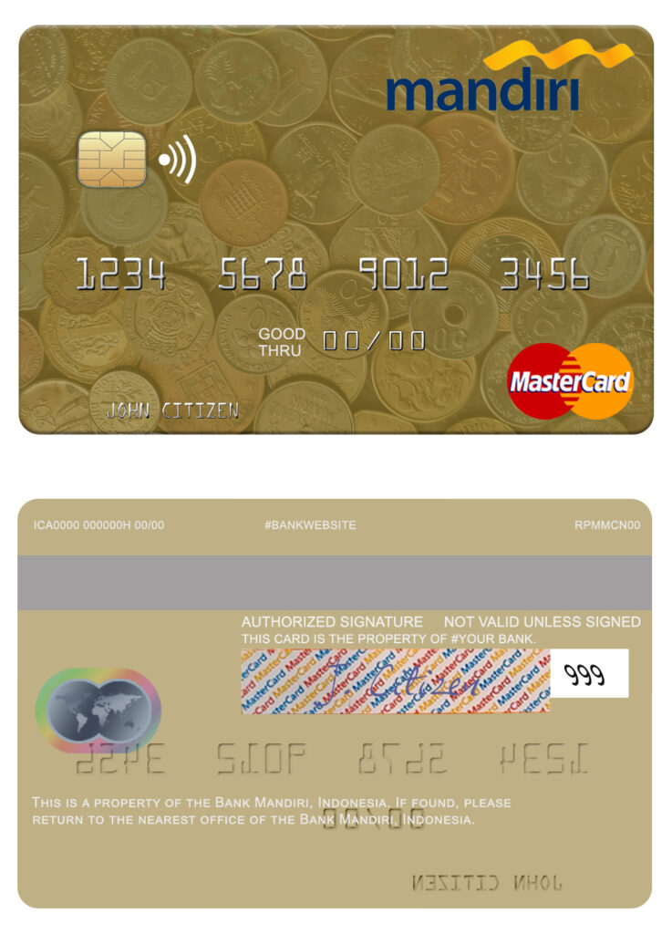 Editable Indonesia Bank Mandiri mastercard Templates in PSD Format