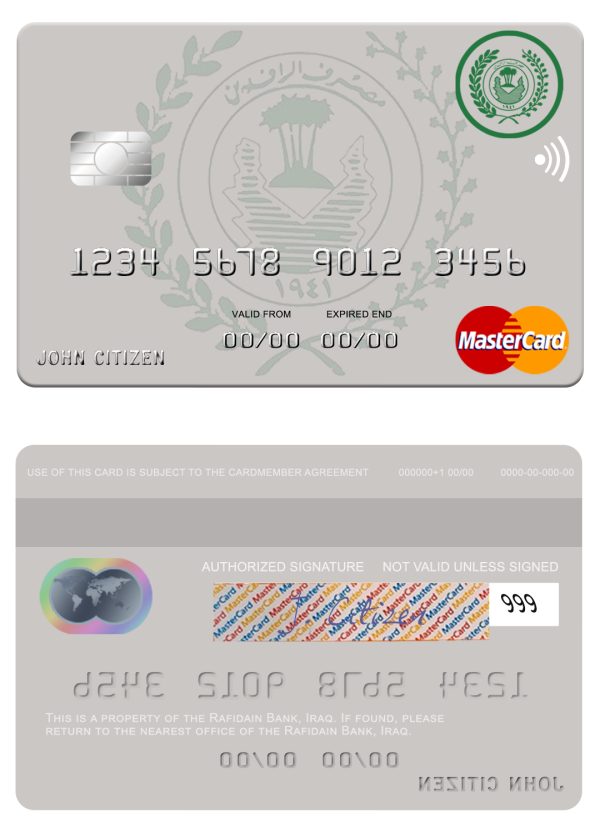 Editable Iraq Rafidain bank mastercard Templates 600x833 - Cart