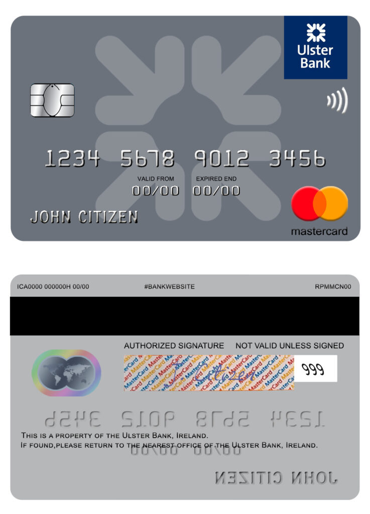 Editable Ireland Ulster Bank Ireland mastercard Templates in PSD Format